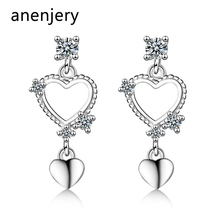 ANENJERY-pendientes de plata de ley 925 con forma de corazón, joyería con borlas, Circonia cúbica, S-E831 2024 - compra barato