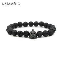 Fashion Roman Knight Spartan Warrior Gladiator Helmet Bracelet Men 8mm Black Matte Stone Bead Bracelets For Men Jewelry Making 2024 - buy cheap