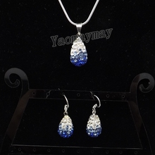 Набор украшений Стразы в форме капли, градиентные синие серьги и ожерелье для женщин, 5 комплектов, оптовая продажа 2024 - купить недорого
