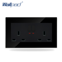 146*86mm 13Amp LED Switched UK Socket Wallpad Black Glass 110v-250V Double 13 A British Standard Wall Switched Socket with Neon 2024 - buy cheap