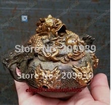 chinese Collection Ancient Bronze Excavated Statues gilded dragon Incense Burner 2024 - buy cheap