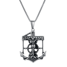 Men Anchor Pendant Necklace Crucifix Cross Necklace Silver Stainless Steel Jesus Piece Necklaces Chain For Men Jewelry Wholesale 2024 - buy cheap