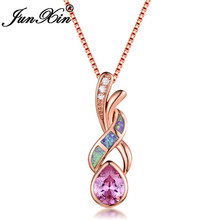 JUNXIN Female Pear Pink Stone Wave X Pendant Purple White Fire Opal Necklaces For Women White Gold Rose Gold Filled CZ Choker 2024 - buy cheap
