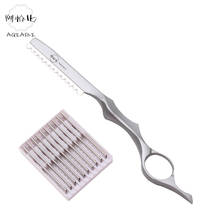 17.5cm 1Pcs add 10 Blades AQIABI Professional Sharp Barber Razor Blades Hair Razors Hair Cut Cutter Knife Slimming Salon Tools 2024 - buy cheap