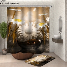 Cortina de ducha con diseño de girasol 3d, visillo de baño con ganchos, impermeable 2024 - compra barato