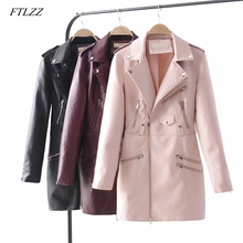 FTLZZ 2019 New Autumn Winter Soft Faux Leather Jacket Women Long Pu Leather Coat Female Motorcycle Leather Jacket 2024 - buy cheap