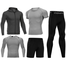Conjunto de calças de compressão masculino, roupas esportivas de secagem rápida com 3, 4 e 5 partes, vestuário fitness para basquete e corrida 2024 - compre barato