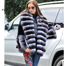Fursarcar luxo inverno rex pele de coelho jacke para as mulheres moda natural rex coelho casaco de pele quente grande turndown gola de pele 2024 - compre barato