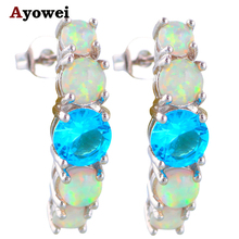Popular online Navy Blue crystal inlay White Fire Opal Silver Stamped Drop Earrings for women Party Fashion Jewelry OE337A 2024 - buy cheap