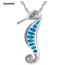 Ayowei pingente de pingente de hipocampo, design animal, opala de fogo azul, 925, prata estampada, joias para mulheres op800a 2024 - compre barato