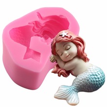 Christening Mermaid Silicone Mold Fondant Cupcake Cake Decorating Baking Tools Handmade Soap Mold Fish Fork Tail 2024 - buy cheap