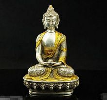 Estátua do budismo tibetano em cobre e prata, artesanato de metal decoração sakyamuni buddha 2024 - compre barato