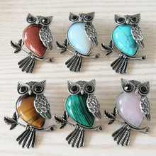 Fashion Vintage Owl Necklace Pendant charms cute Natural Stone Pendant For Women Reiki Jewellery gift 12pcs wholesale 2024 - buy cheap