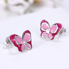 Wholesale 12 pairs Pink Butterfly  Stud Earrings Crystal Zirconia Animal Earrings Gifts for Girls Kids Women Party Jewelry 2024 - buy cheap