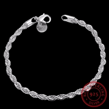 Pulseira de prata esterlina 925, alta qualidade, pulseira de corda torcida, flash de 20cm, bracelete de corda, joia fina masculina 2024 - compre barato