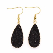 100-Unique 1 Pair Light Yellow Gold Color Water Drop Shape Earrings Rock Crystal Dyed Black Jewelry 2024 - buy cheap