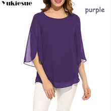 Women's Blouse Blusas Summer Autumn Casual Flare Sleeve O Neck Solid Loose Pullover Feminino Chiffon Blouse Shirt Tops Plus size 2024 - buy cheap
