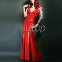 Traje rojo de látex, vestidos de fiesta de goma 2024 - compra barato