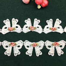 2 yards Soluble Cotton Bowknot Bow Flower Lace Trim Ribbon Fabric Embroidered Handmade Wedding Dress Trimmings DIY Sewing Craft 2024 - buy cheap