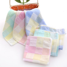 Plaid cotton square towels Gauze spit Double child-towel hand towel cotton 3 colors  wholesale towel set for baby 2024 - buy cheap