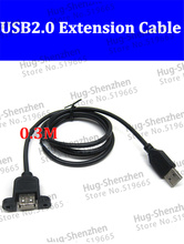 Высококачественный черный Удлинительный кабель с панельным креплением USB 2,0 (штекер-гнездо USB) 0,3 м 2 шт. 2024 - купить недорого