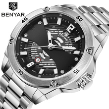 Relógio militar masculino benyar, relógio de pulso quartz de aço inoxidável com calendário 2024 - compre barato