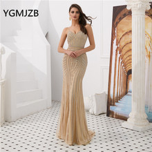 Champagne Long Evening Dress Elegant 2019 Mermaid Crystal Beading Luxury Arabic Evening Gowns Formal Party Prom Dress 2024 - buy cheap