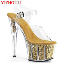 The newest on the market 15 centimeters thick high-heeled shoes, sexy sequin waterproof platform, fashionable female sandal 2024 - buy cheap