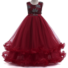 Детское кружевное платье для девочек, элегантное кружевное Тюлевое платье без рукавов, длинное вечерние чное платье принцессы, одежда для маленьких девочек 2024 - купить недорого