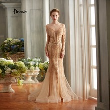 Finove Luxury Champagne Evening Dresses New Design 2020 Elegant Scoop Neck Mermaid with Fully Tassel Beaded Formal Party Gowns 2024 - buy cheap