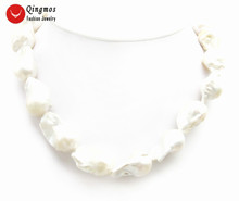Qingmos Trendy Natural Pearl Necklace for Women with 17*30mm Baroque White FW Nuclear Pearl Chokers Necklace Jewelry 17" nec6500 2024 - buy cheap