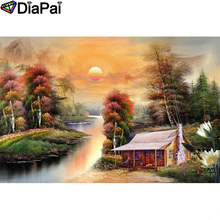 DIAPAI pintura de diamante 5D DIY 100% taladro cuadrado/redondo completo "paisaje de puesta de sol de la casa" bordado de diamantes punto de cruz decoración 3D A24404 2024 - compra barato