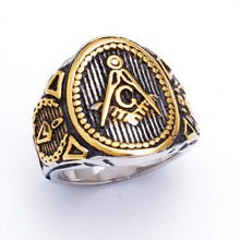 Anel maçônico masculino freemason, anel em aço inoxidável 316l dourado e prateado, bijuteria para homens 2024 - compre barato