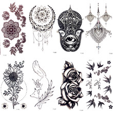 Tatuaje falso de encaje negro para mujer, tatuaje temporal de hena, flor de Mandala de Hamsa, joyería para el cuerpo, tatuaje de manos, pegatinas para el brazo 2024 - compra barato