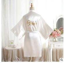 Bata de baño de satén de seda para dama, Kimono corto de color liso, de noche, a la moda, para boda 2024 - compra barato
