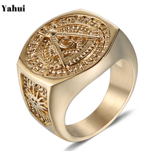 Yahui Freemason Masonic Rings Men's Vintage Stainless Steel Gold Color Wedding Ring jewelry accessories 2024 - buy cheap