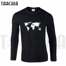 Tarco camiseta masculina de manga longa, camiseta de algodão confortável, plus size, mapa do mundo, para meninos e meninas, em qualquer lugar 2024 - compre barato