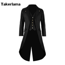 Chaqueta gótica FRAC Steampunk para hombre, disfraz de gabardina victoriana, abrigo largo negro, traje de esmoquin para fiesta de Halloween 2024 - compra barato