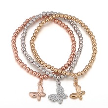 3Pcs Lovely Butterfly Charms Crystal Bracelets Beads Gold  Elastic Bangles Femme Gift For Women Fashion Jewelry 2019 New 2024 - buy cheap