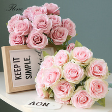 Flone buquê de rosas artificiais, flores pequenas de seda falsas com 12 cabeças, rosas decorativas para casamento e casa, acessórios de decoração 2024 - compre barato