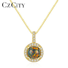CZCITY Sterling Silver 925 Round Opal Pendant Necklace for Women Charming Silver Chain Pendant Sparkling Necklaces Jewelry Gifts 2024 - buy cheap