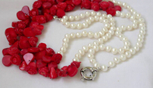 Бесплатная доставка 004824 превосходное 2 нити 19 ''11 м цветок красный коралловый белый жемчуг ожерелье 2024 - купить недорого