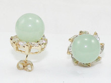 wholesale nice jewelry 10mm light green Natural jade bead 18kgp crystal inlay earrings 2024 - buy cheap