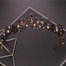 KMVEXO Baroque Purple Crystal Beads Flower Tiaras Princess Queen Headband Pageant Crowns Bridal Wedding Hair Jewelry Accessories 2024 - buy cheap