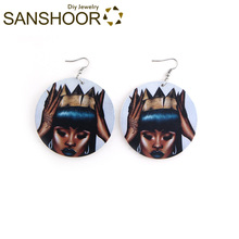 SANSHOOR-pendientes de madera Afrocentric para mujer, aretes ligeros de corona dorada y Reina negra, regalo para mujer africana, 1 par 2024 - compra barato