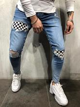Мужские эластичные рваные обтягивающие джинсы в стиле пэчворк, рваные зауженные джинсы с потертостями, джинсы высокого качества с потертостями 2024 - купить недорого