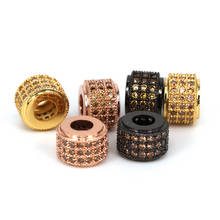 Unisex Mens rose gold spacer beads charms bead circle Ball barrel beads micro pave Champagne bead/Cubic Zirconia 2024 - buy cheap