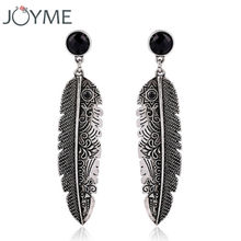 Pendientes colgantes de hojas para mujer, aretes, plumas Grandes, estilo bohemio Vintage 2024 - compra barato