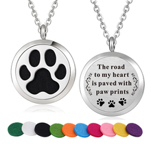 30mm Stainless Steel Cat Dog Paw Design Aroma Therapy Aromatherapy Essential Oil Diffuser Necklace Locket Pendant Jewelry 2024 - buy cheap