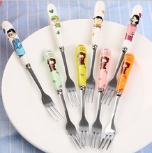 5ps/lot Practical Kitchen Accessories Ceramic Handle Fruit Forks Stainless Steel Mini Size Snack Dessert Cake Forks KW 030 2024 - buy cheap